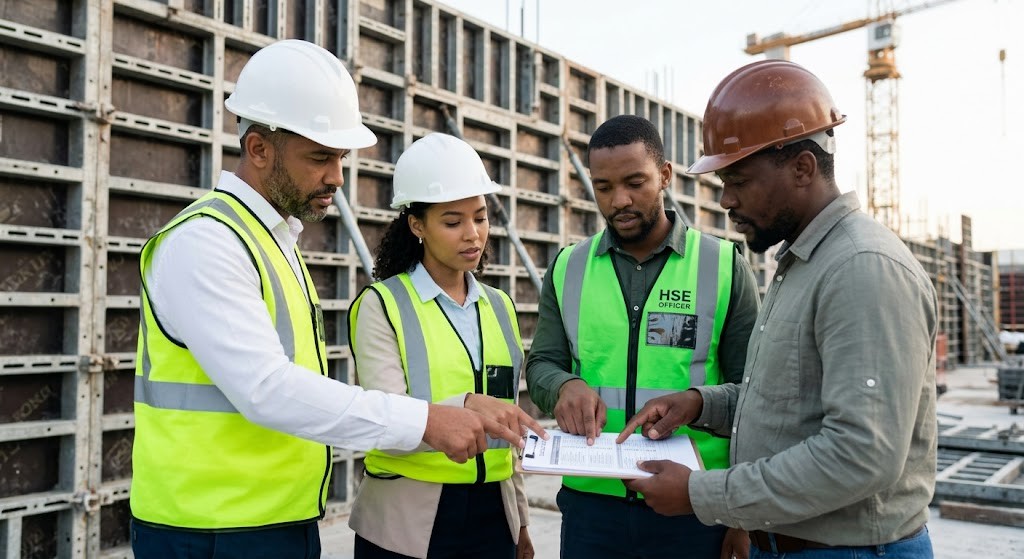 Construction site management team hierarchy for formwork operations