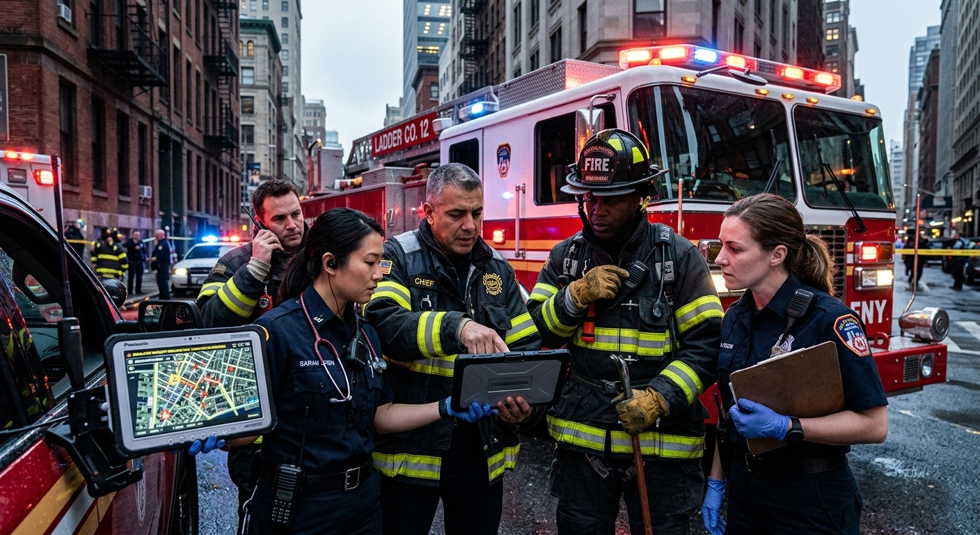 First responders coordinating a rescue operation.