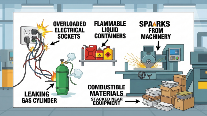 basic fire fighting training concept with firefighter equipment and fire safety tools
