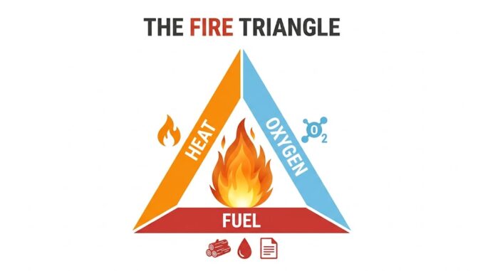 fire triangle diagram heat fuel oxygen explaining fire elements