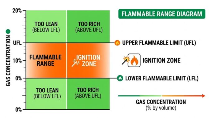 flammable range diagram showing LFL and UFL limits