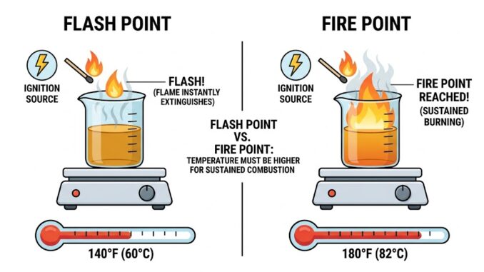 flash point vs fire point temperature comparison chart