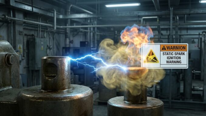 static electricity spark igniting flammable vapor