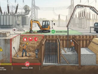 Professional construction of substation foundations and cable trenches adjacent to active high-voltage infrastructure