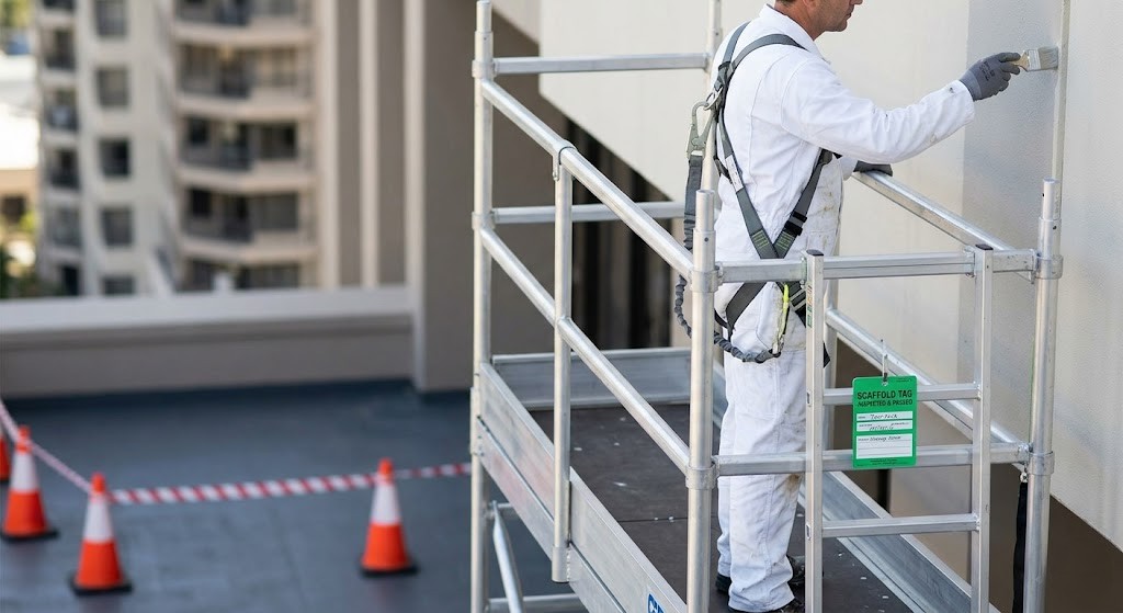 A four-panel infographic detailing the steps of surface preparation construction on concrete, from raw substrate failure to compliant SSPC solvent and power tool cleaning.