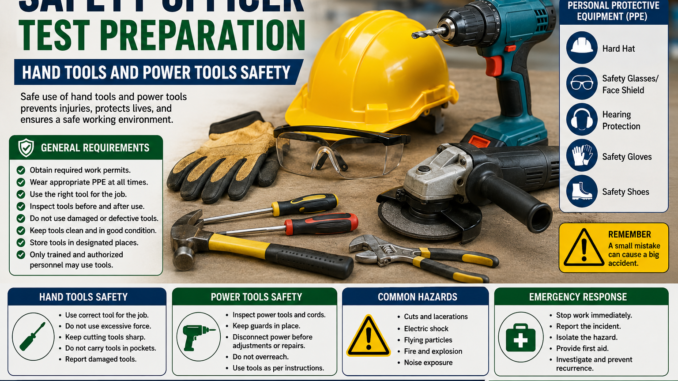 Safety Officer Test Preparation hand tools and power tools safety training